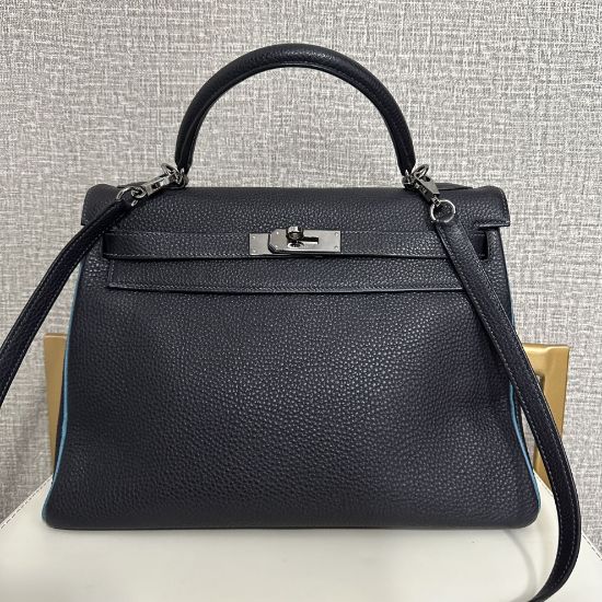 Picture of Hermes Kelly 32 Clemence leather Silver hardware Stamp I Grey blue