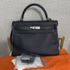 Picture of Hermes Kelly 32 Clemence leather Silver hardware Stamp I Grey blue