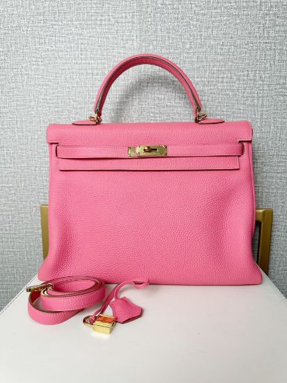Picture of * SOLD * Hermes Kelly 35 Clemence Rose Lipstick
